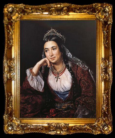 framed  Vasily Tropinin Portrait of the Writer Varvara Lizogub, ta009-2